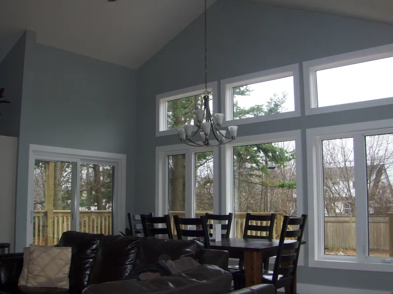 Vaulted great room with large windows